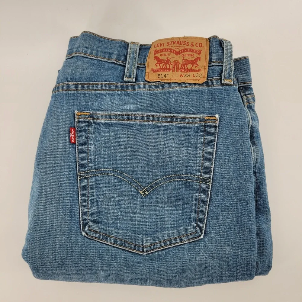 Levi‎ Strauss Co 514 Straight Fit Jeans Mens 38x32 Blue Denim Waterless Wash